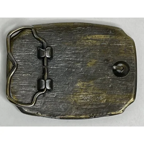 VINTAGE Wild Horses Solid Brass Belt Buckle Enamel U.S.A. Western Rustic Cowboy - Picture 6 of 10